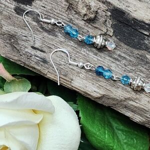 Hand Crafted Blue and Clear AB Crystal Earrings